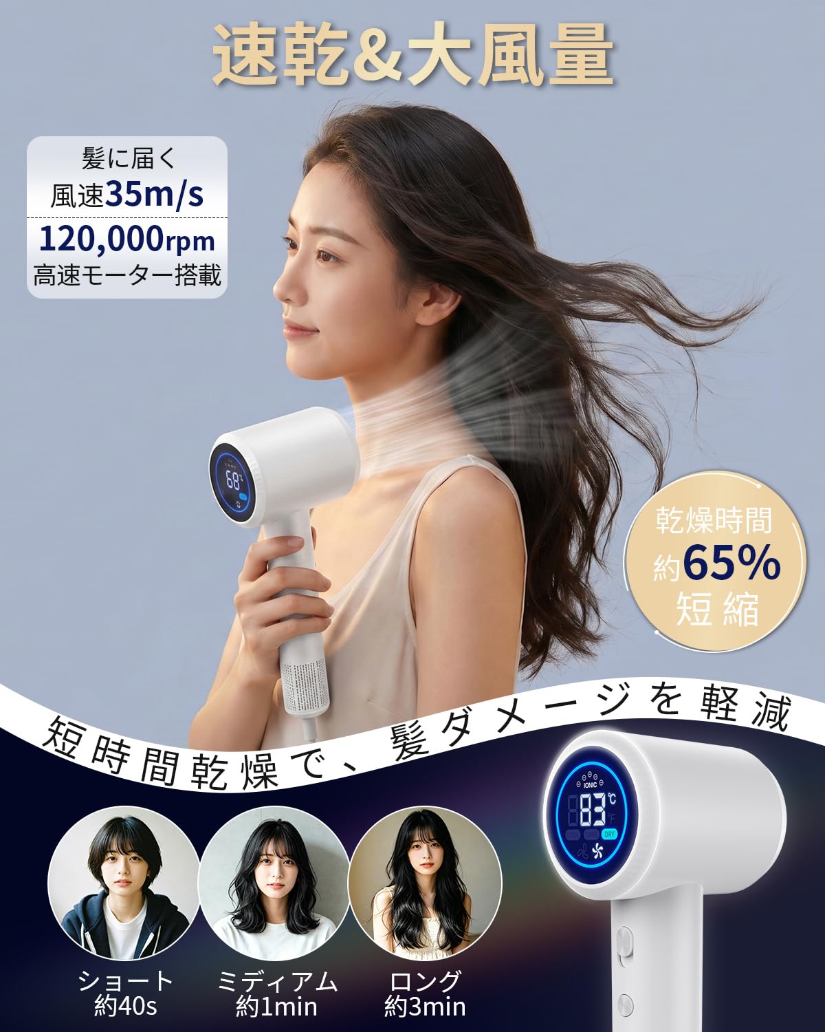 Amazon | RUNCTY ヘアドライヤー 大風量 速乾 マイナスイオン
